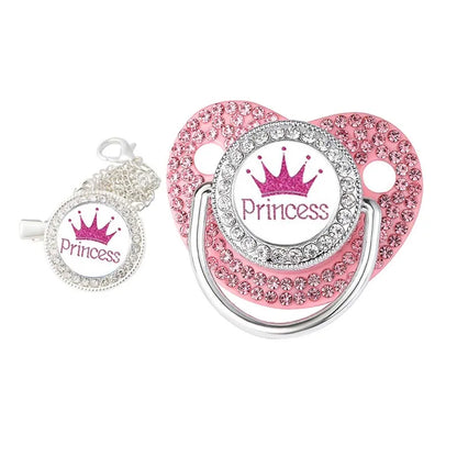 Luxury Rhinestones Baby Pacifier Princess Crown Chain Clips Silicone Newborn Pacifiers Infant Showe