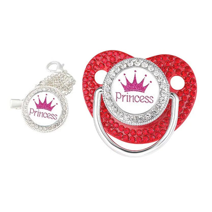 Luxury Rhinestones Baby Pacifier Princess Crown Chain Clips Silicone Newborn Pacifiers Infant Showe