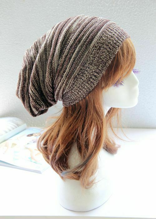 Winter Warm Cotton Striped Hat Scarf Beanies for Men and Women Loose Knit Gorro Headdress