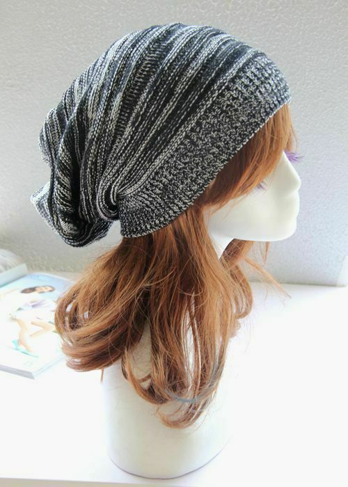 Winter Warm Cotton Striped Hat Scarf Beanies for Men and Women Loose Knit Gorro Headdress