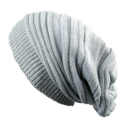 Winter Warm Cotton Striped Hat Scarf Beanies for Men and Women Loose Knit Gorro Headdress