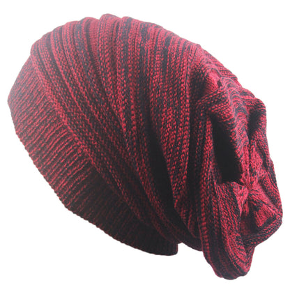 Winter Warm Cotton Striped Hat Scarf Beanies for Men and Women Loose Knit Gorro Headdress