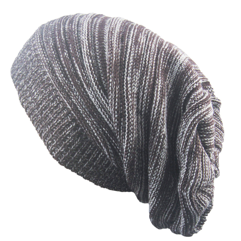 Winter Warm Cotton Striped Hat Scarf Beanies for Men and Women Loose Knit Gorro Headdress