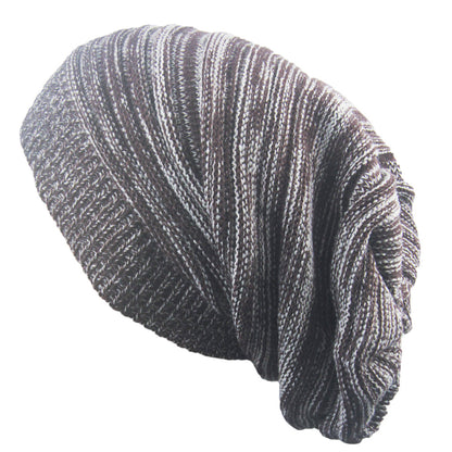 Winter Warm Cotton Striped Hat Scarf Beanies for Men and Women Loose Knit Gorro Headdress