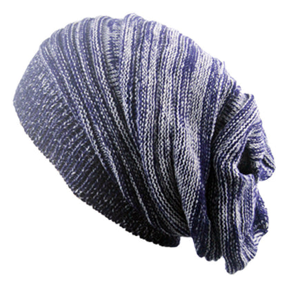 Winter Warm Cotton Striped Hat Scarf Beanies for Men and Women Loose Knit Gorro Headdress