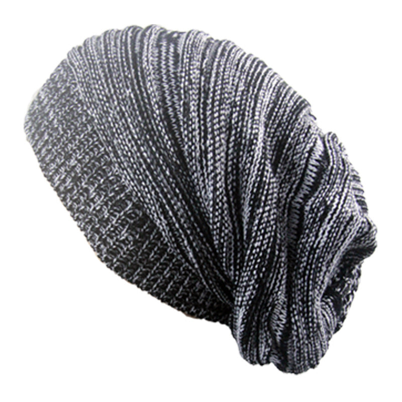Winter Warm Cotton Striped Hat Scarf Beanies for Men and Women Loose Knit Gorro Headdress