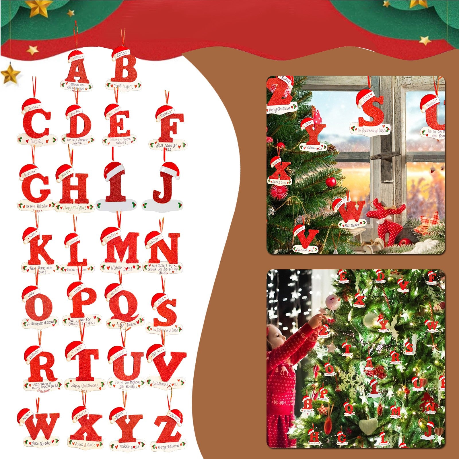 Christmas Tree Decoration Letter Pendant DIY Xmas Holiday Acrylic Ornament For Home Decor 30