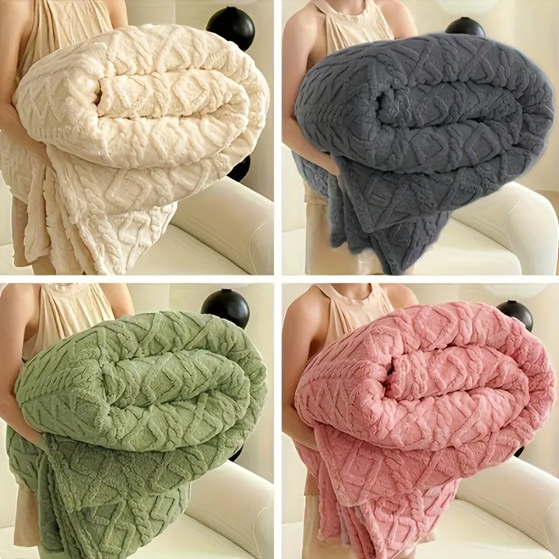 Luxurious 3D Plush Fleece Blanket, Cozy Soft Throw, Dense Weave for Ultimate Warmth