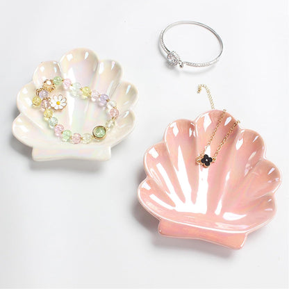 Ceramic Shell Trinket Dish, Jewelry Holder Tray, Cute Vanity Decoration for Bathroom