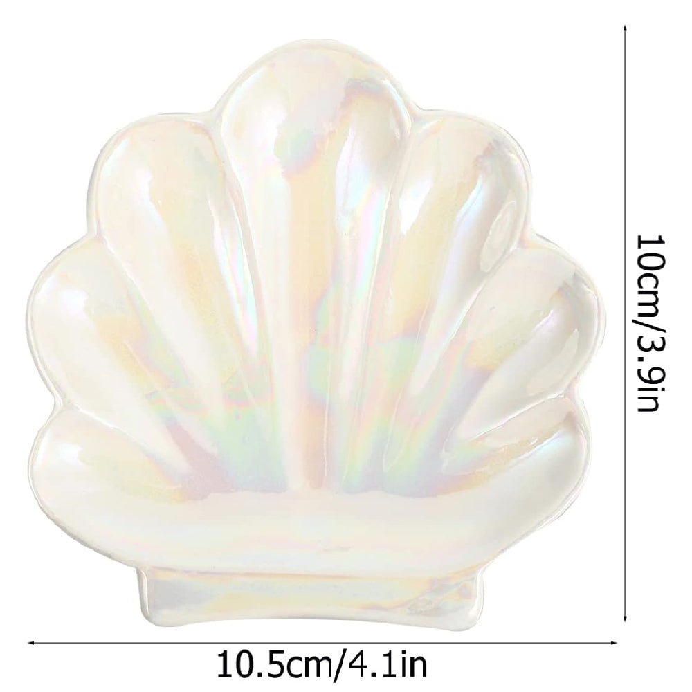 Ceramic Shell Trinket Dish, Jewelry Holder Tray, Cute Vanity Decoration for Bathroom