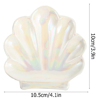 Ceramic Shell Trinket Dish, Jewelry Holder Tray, Cute Vanity Decoration for Bathroom
