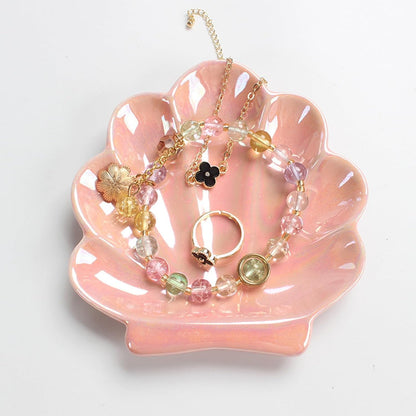 Ceramic Shell Trinket Dish, Jewelry Holder Tray, Cute Vanity Decoration for Bathroom