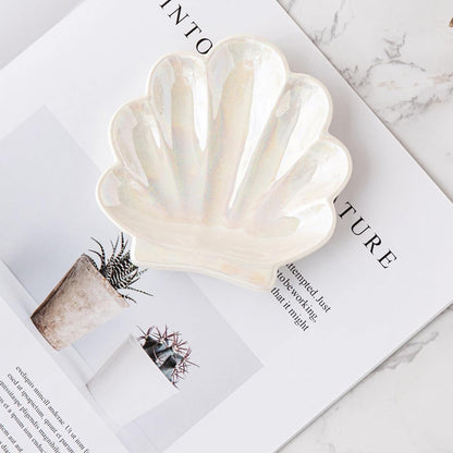 Ceramic Shell Trinket Dish, Jewelry Holder Tray, Cute Vanity Decoration for Bathroom