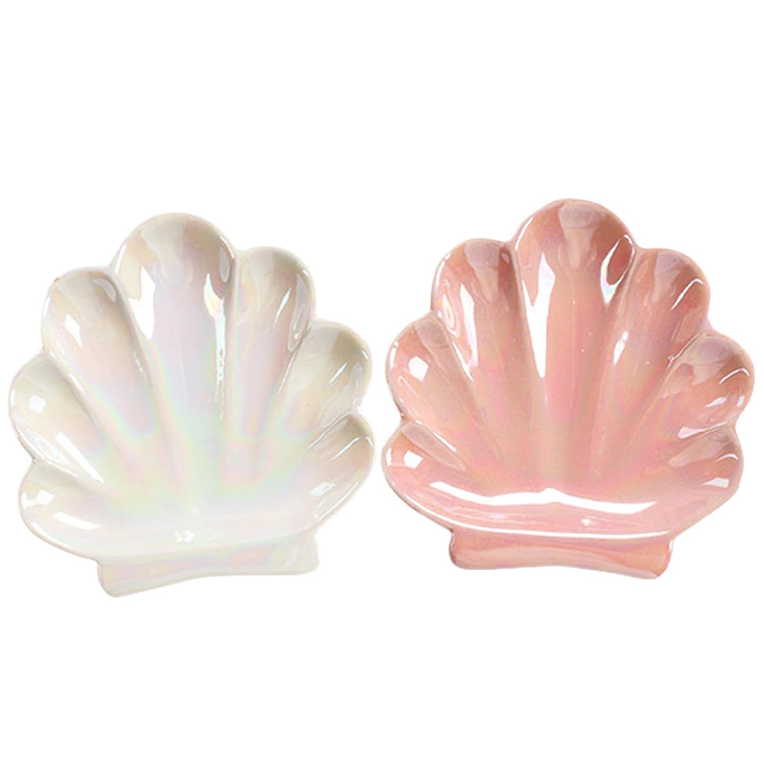 Ceramic Shell Trinket Dish, Jewelry Holder Tray, Cute Vanity Decoration for Bathroom