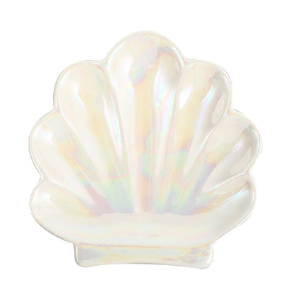 Ceramic Shell Trinket Dish, Jewelry Holder Tray, Cute Vanity Decoration for Bathroom