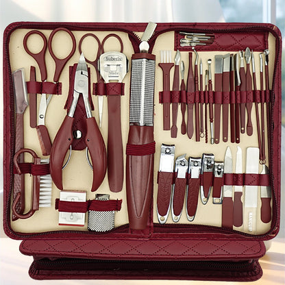 Stainless steel manicure set with zipper leather bag, nail clipper kit for fingernails and toenails, manicure tools
