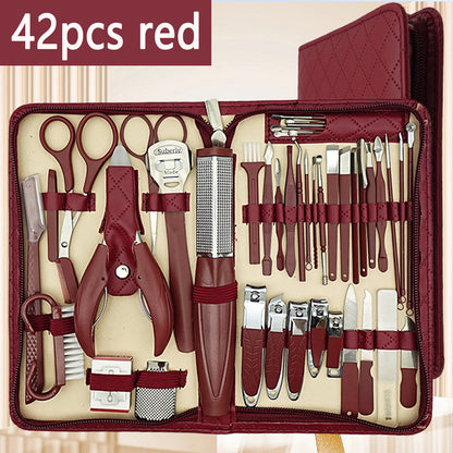 Stainless Steel Manicure Set With Zipper Leather Bag Nail Clipper Kit For Fingernails And Toenails  8