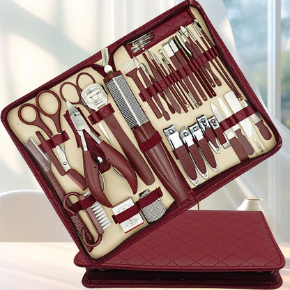 Stainless Steel Manicure Set With Zipper Leather Bag Nail Clipper Kit For Fingernails And Toenails  3