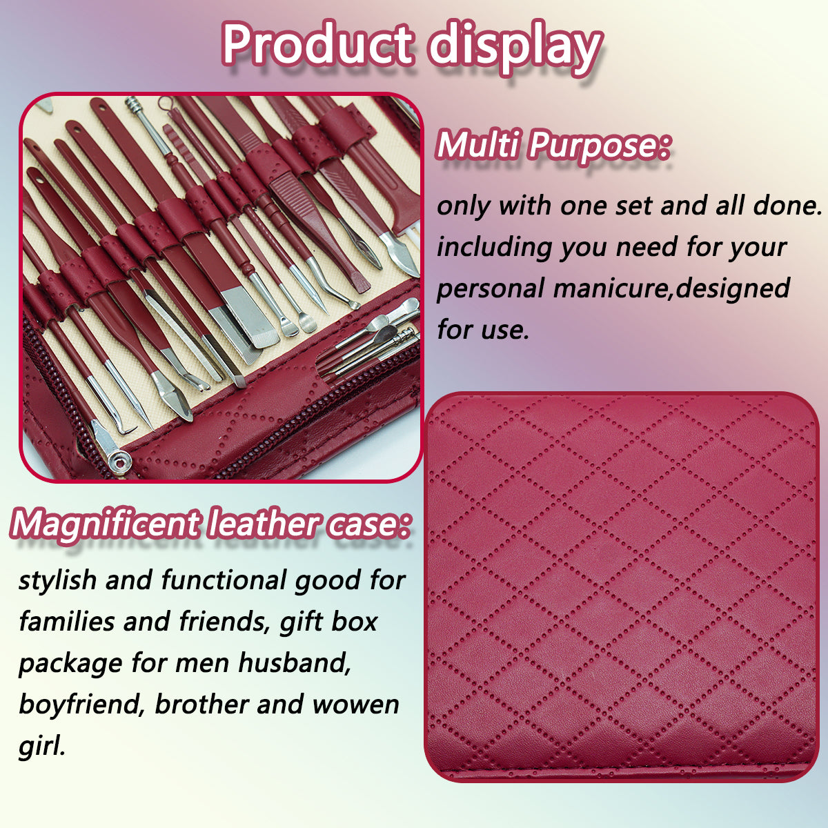 Stainless Steel Manicure Set With Zipper Leather Bag Nail Clipper Kit For Fingernails And Toenails  5