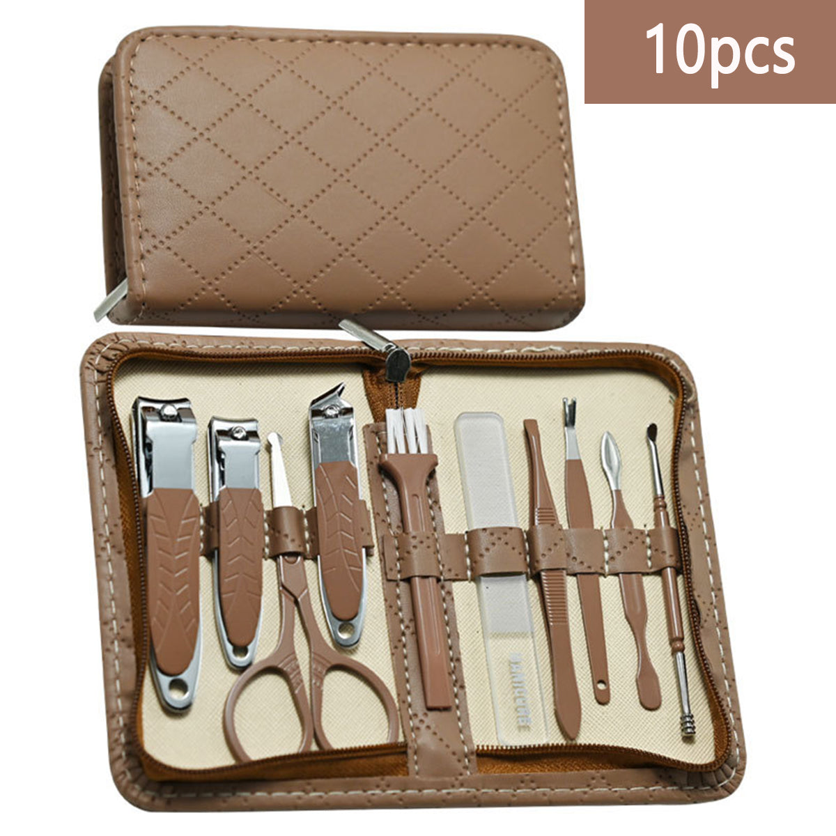 Stainless Steel Manicure Set With Zipper Leather Bag Nail Clipper Kit For Fingernails And Toenails  7