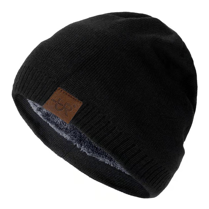 Solid Color Knitted Hats for Men and Women, Unisex Labal Winter Beanie Cap, Outdoor Sports Hat with Fur Lining Hat