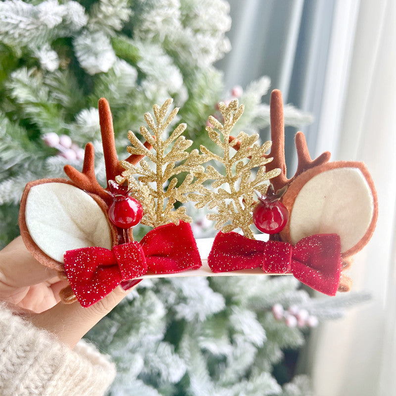 Kawaii Christmas Ear Hair Clip Santa Snowman Xmas Party Barrettes For Kids Cosplay Headwear 2
