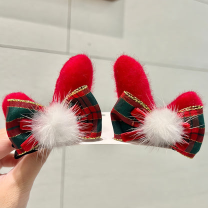 Kawaii Christmas Ear Hair Clip Santa Snowman Xmas Party Barrettes For Kids Cosplay Headwear 10