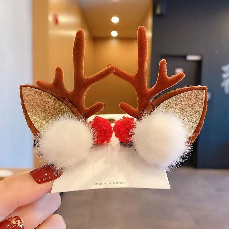 Kawaii Christmas Ear Hair Clip Santa Snowman Xmas Party Barrettes For Kids Cosplay Headwear 32