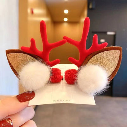 Kawaii Christmas Ear Hair Clip Santa Snowman Xmas Party Barrettes For Kids Cosplay Headwear 33
