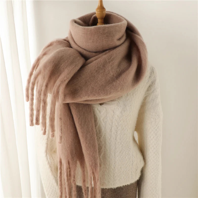 Cashmere Winter Scarf For Women Soft Thick Blanket Shawl With Tassels 17