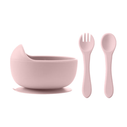 Baby Feeding Bowl Set Silicone, Children Tableware Suction Bowl Set, Wood Spoon Fork Learning Dishes, Baby Stuff