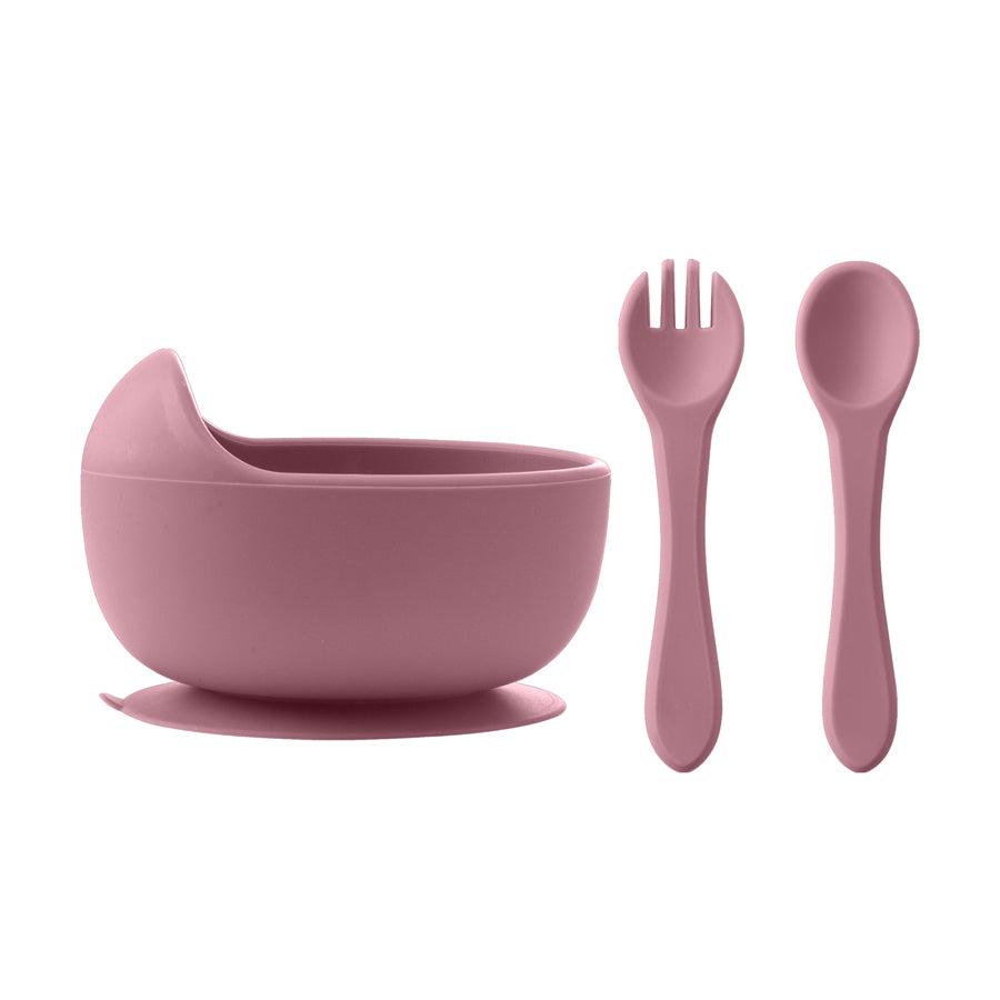 Baby Feeding Bowl Set Silicone, Children Tableware Suction Bowl Set, Wood Spoon Fork Learning Dishes, Baby Stuff