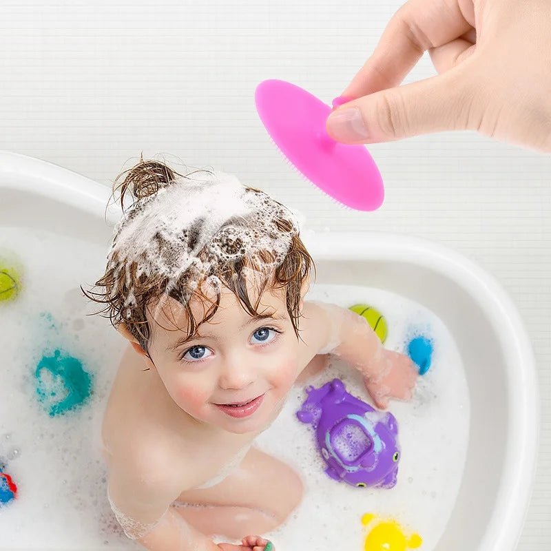 Infant Bathing Soft Silicone Boys Kids Shower Brush Head, Silicone Shampoo Brush for Baby Hair Washing Massage Wipe Comb
