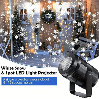 LED Snowflake Projection Light, Simulating Winter Snow for Christmas, USB Powered Rotating Snowflake for Halloween