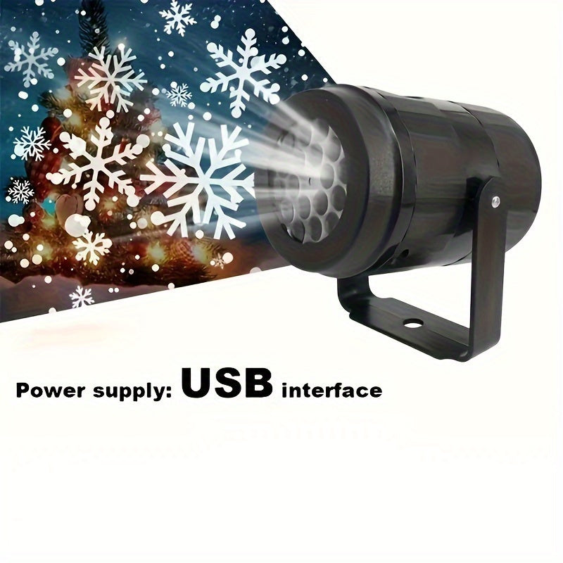 LED Snowflake Projection Light, Simulating Winter Snow for Christmas, USB Powered Rotating Snowflake for Halloween