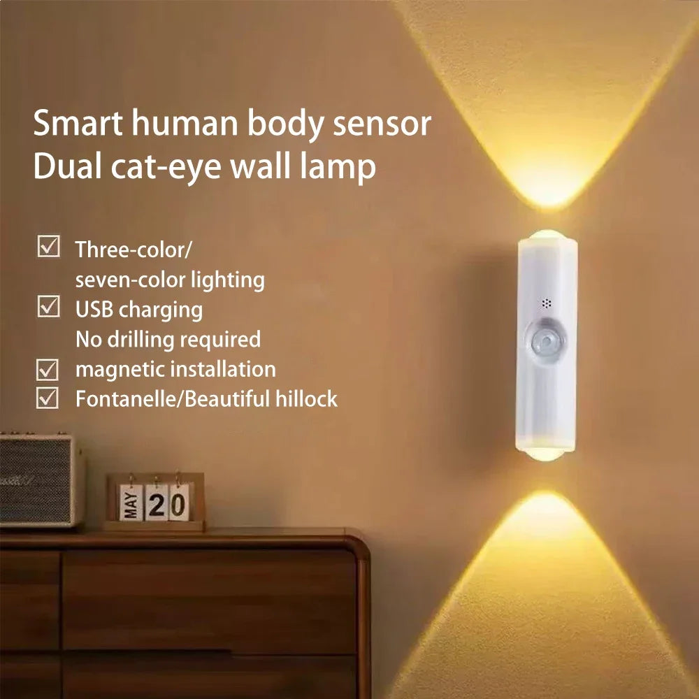 LED Night Light, USB Rechargeable Motion Sensor, 3 Colors RGB Lighting for Wardrobe, Kitchen, Under Cabinet, Christmas