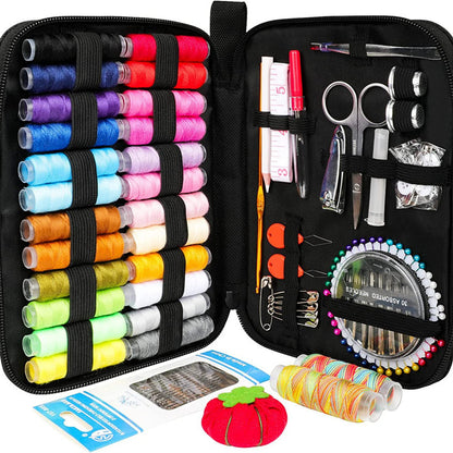 Sewing Kit with Threads, Needles Storage Bag, Scissors, DIY Embroidery Sewing Box Set