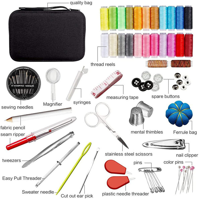 Sewing Kit with Threads, Needles Storage Bag, Scissors, DIY Embroidery Sewing Box Set