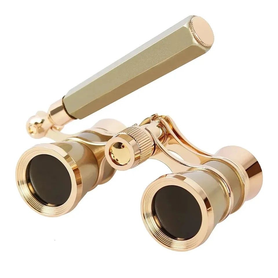 Elegant Vintage Metal Opera Glasses & Theater Binoculars with Chain Handle