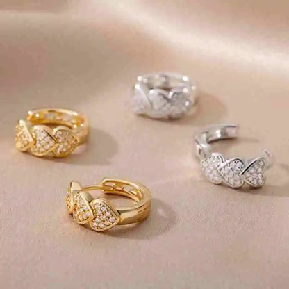 Triple Heart Cubic Zirconia Hoop Earrings 1