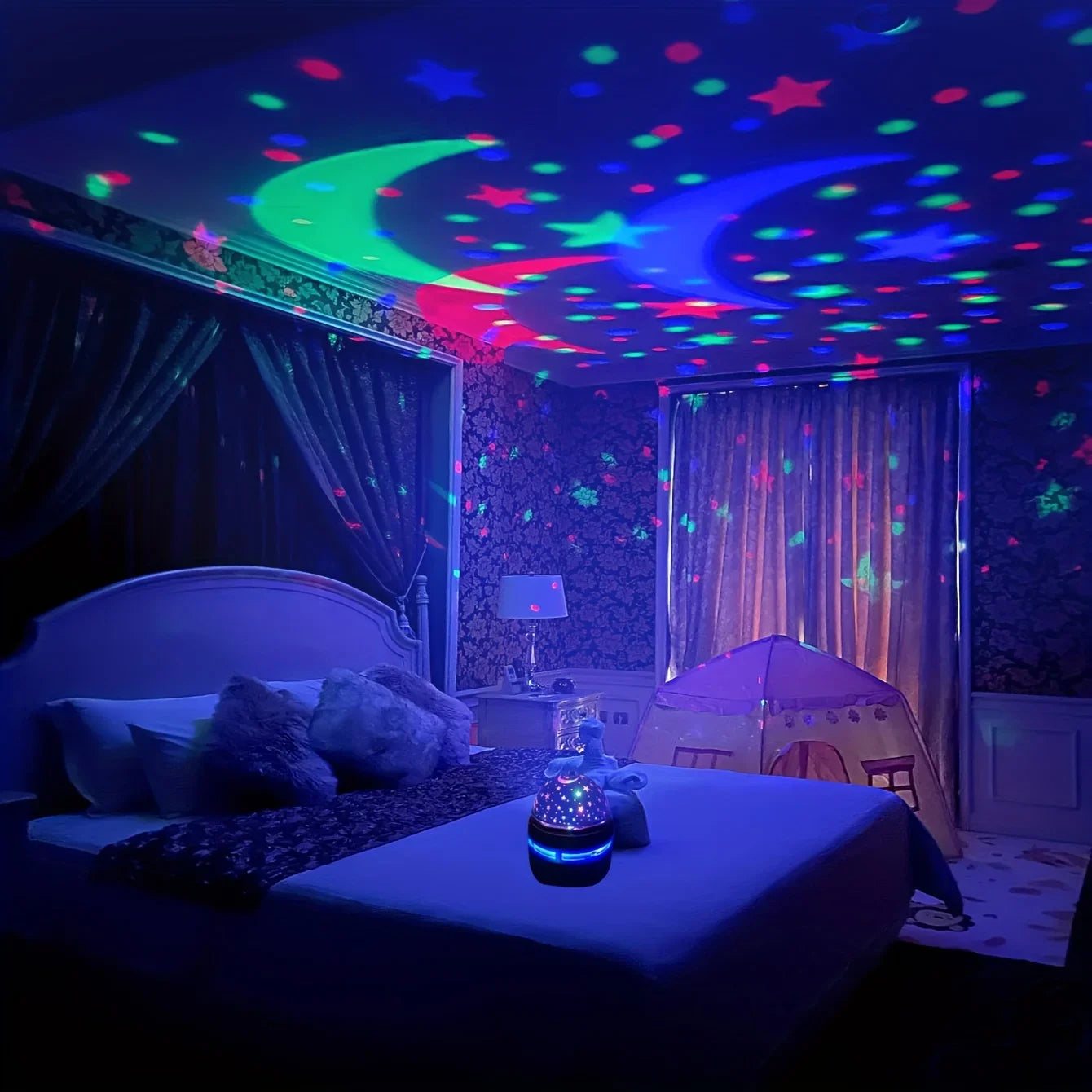 Home Room Atmosphere Decorations, LED Starry Sky Night Lights USB Projector Lamp, Magic Ball Moon Star Christmas Lights