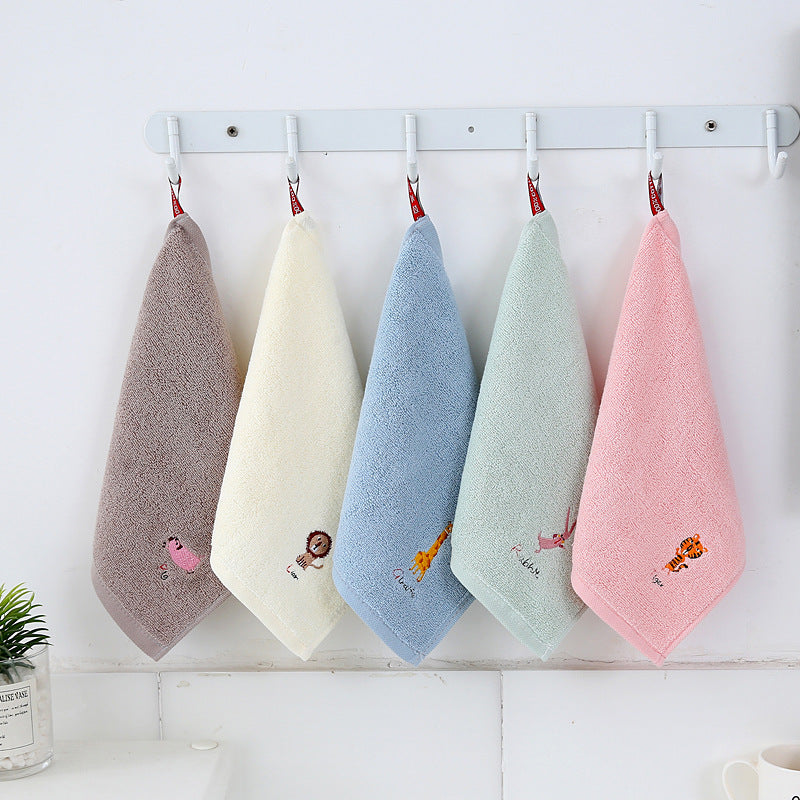 Cotton Small Square Towel, Cartoon Embroidered Plain Hook, Baby Kindergarten Towel