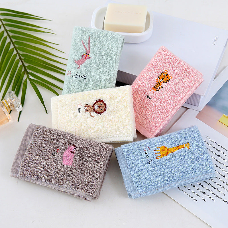 Cotton Small Square Towel Cartoon Embroidered Plain Hook Baby Kindergarten Towel 2