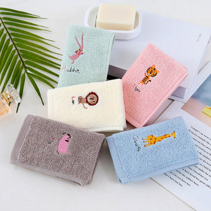 Cotton Small Square Towel Cartoon Embroidered Plain Hook Baby Kindergarten Towel 2