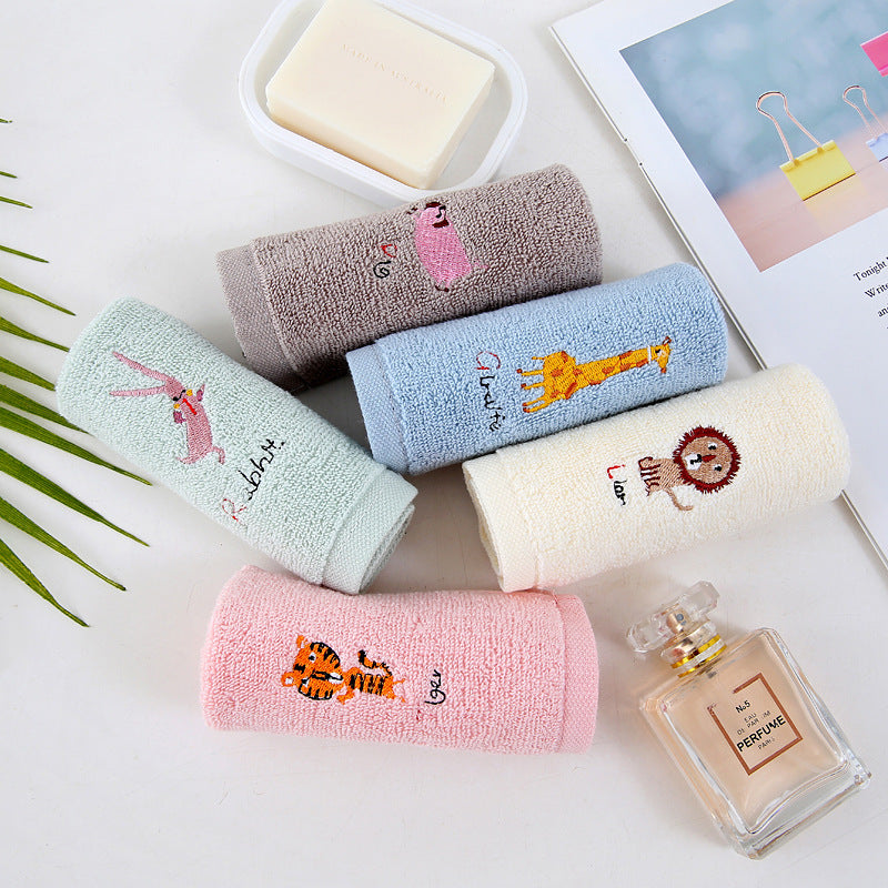 Cotton Small Square Towel Cartoon Embroidered Plain Hook Baby Kindergarten Towel 3