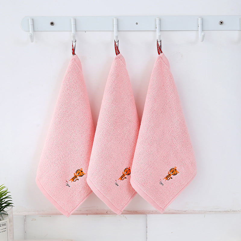 Cotton Small Square Towel Cartoon Embroidered Plain Hook Baby Kindergarten Towel 6