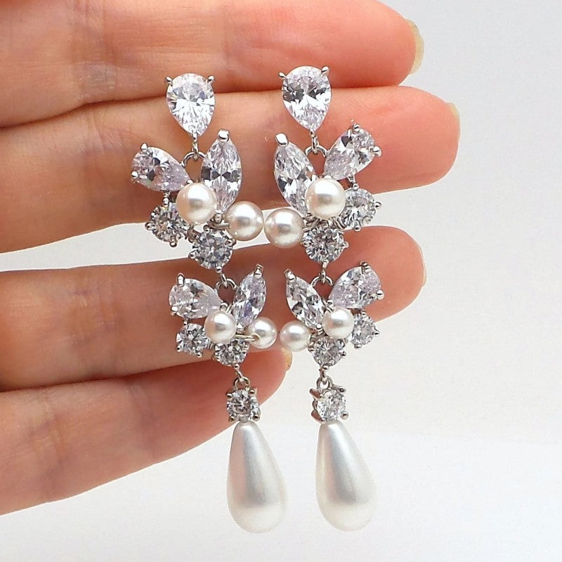 Huitan Aesthetic Bridal Imitation Pearl Dangle Earrings Luxury Trendy Engagement Wedding Ear Accessories for Women Newly Jewelry