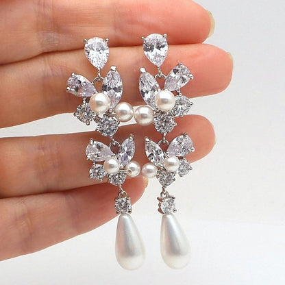 Huitan Aesthetic Bridal Imitation Pearl Dangle Earrings Luxury Trendy Engagement Wedding Ear Accessories for Women Newly Jewelry