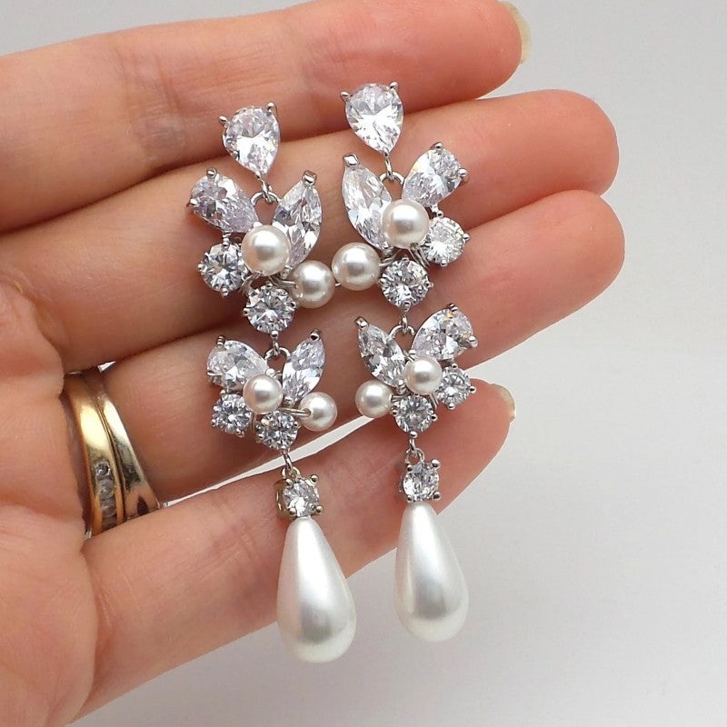 Huitan Aesthetic Bridal Imitation Pearl Dangle Earrings Luxury Trendy Engagement Wedding Ear Accessories for Women Newly Jewelry