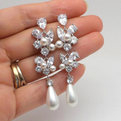 Huitan Aesthetic Bridal Imitation Pearl Dangle Earrings Luxury Trendy Engagement Wedding Ear Accessories for Women Newly Jewelry